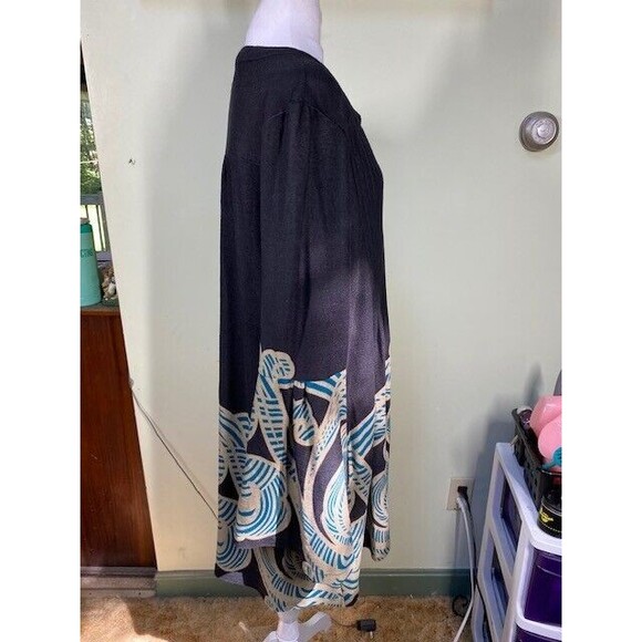 Ice Silk Women's Sz 2XL Black Stretch Pleated Bohemian Flutter Long Sleeve Dress - Picture 8 of 13